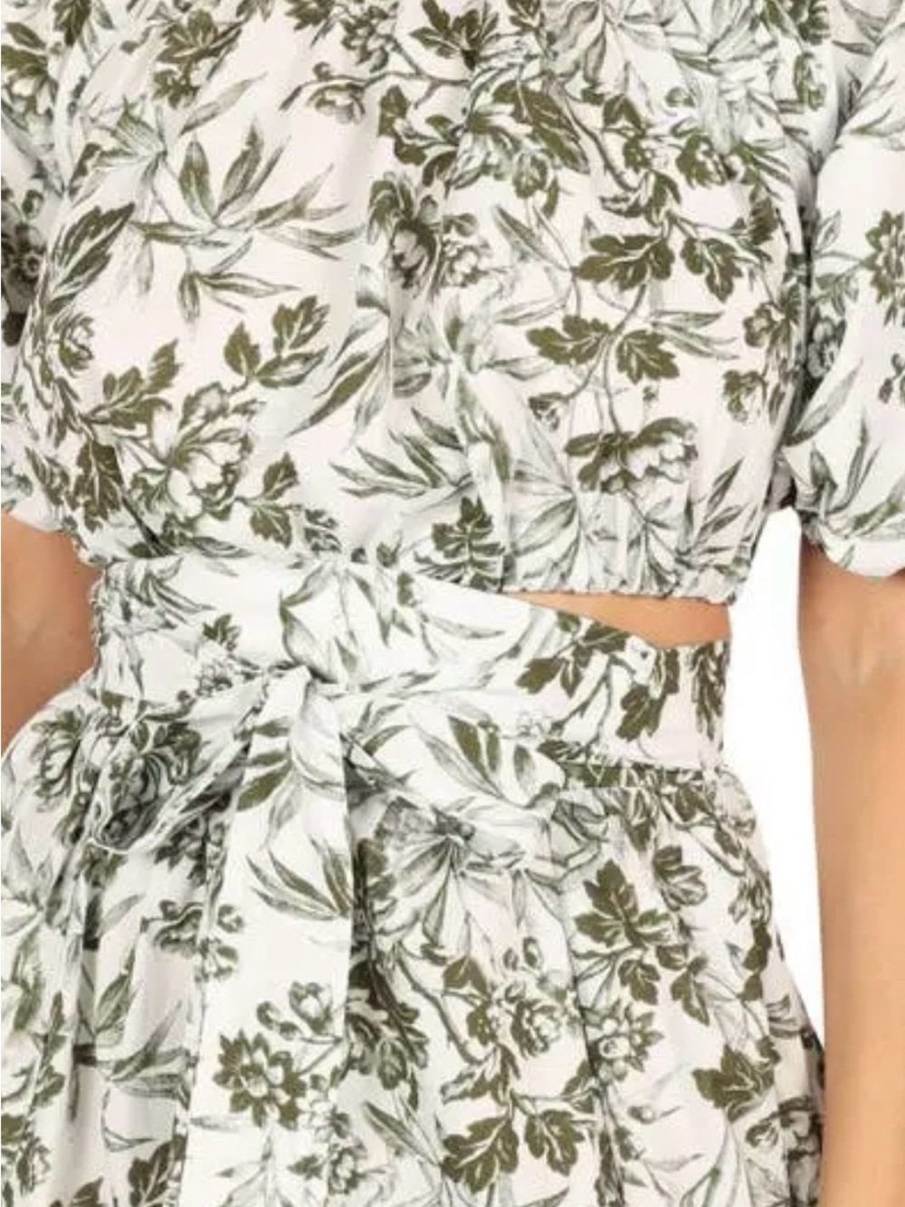 Floral Tie-Waist Maxi Skirt and Top- White & Olive - Picture 4 of 10